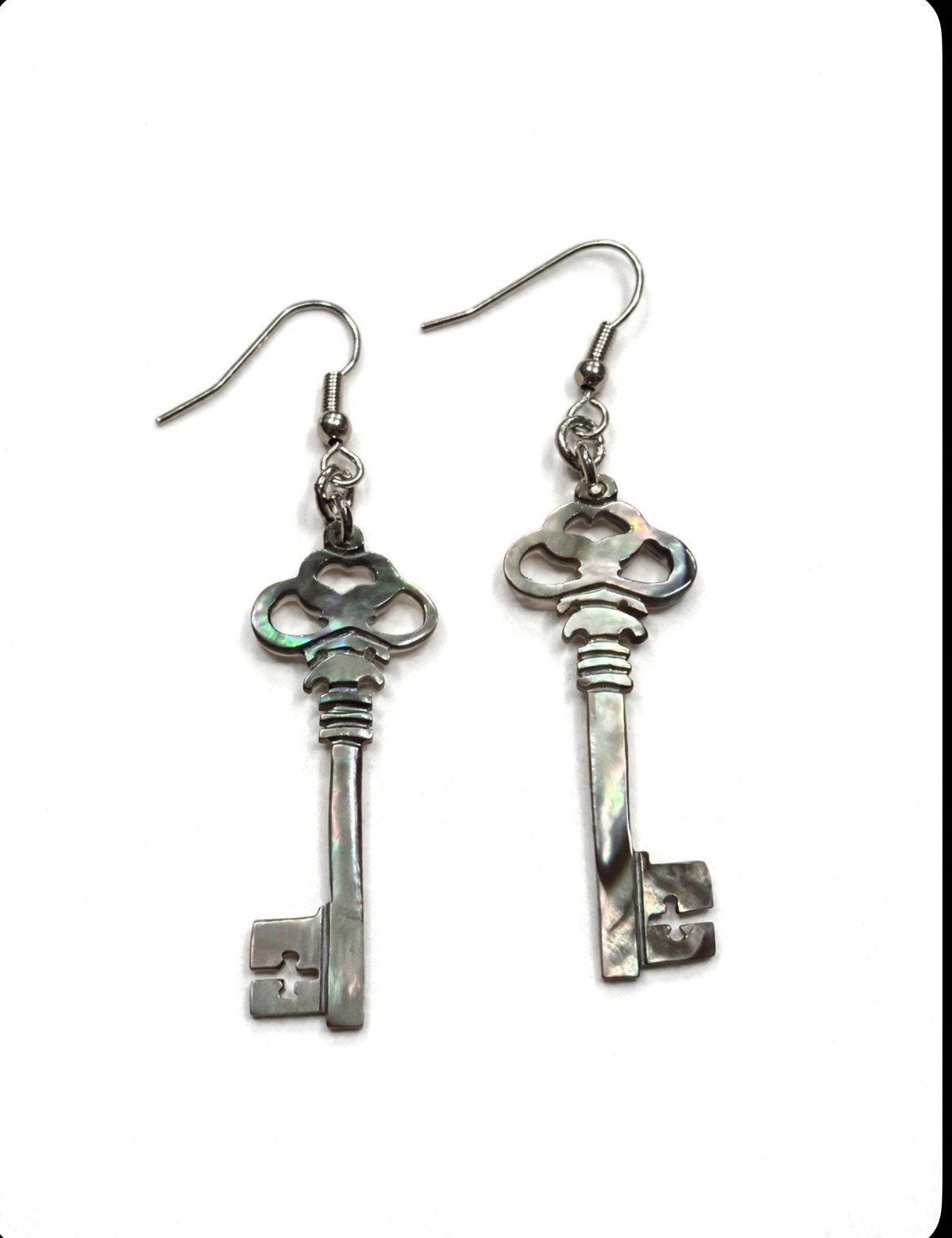 Black lip Shell Vintage Key earrings