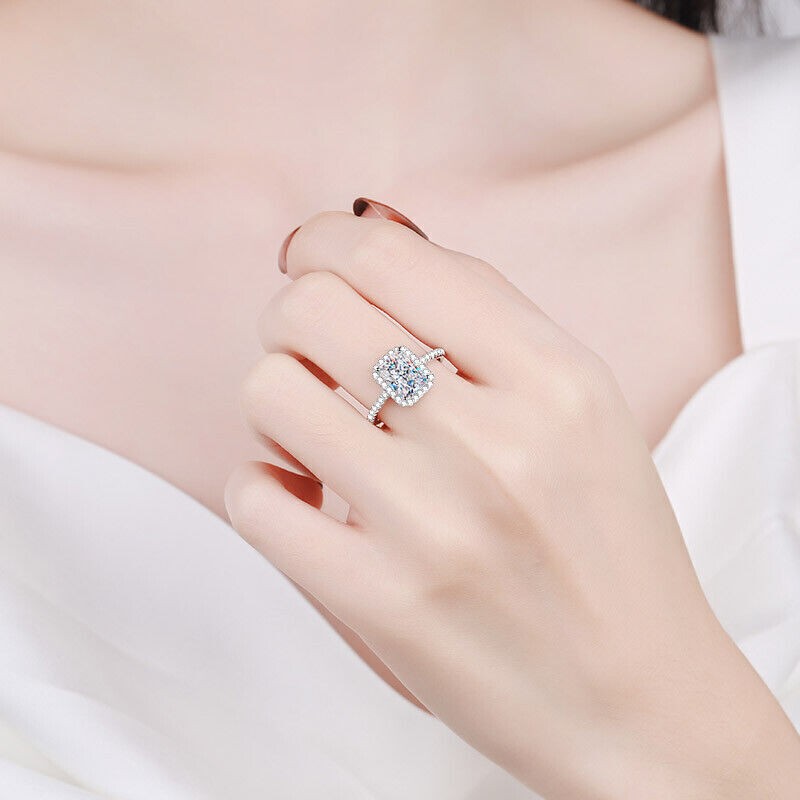1Ct 2Ct Radiant Cut VVS1 Moissanite Engagement Ring 925 Sterling Silver Size 5-9