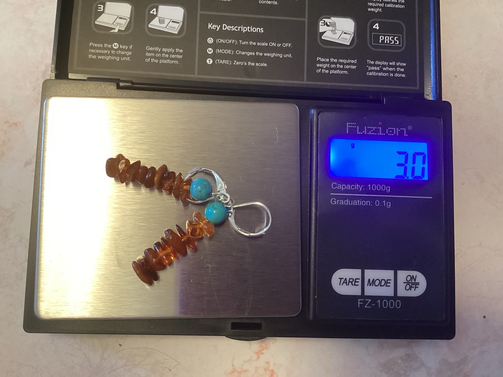 Sterling Silver Turquoise and Amber Beaded Lever back Earrings