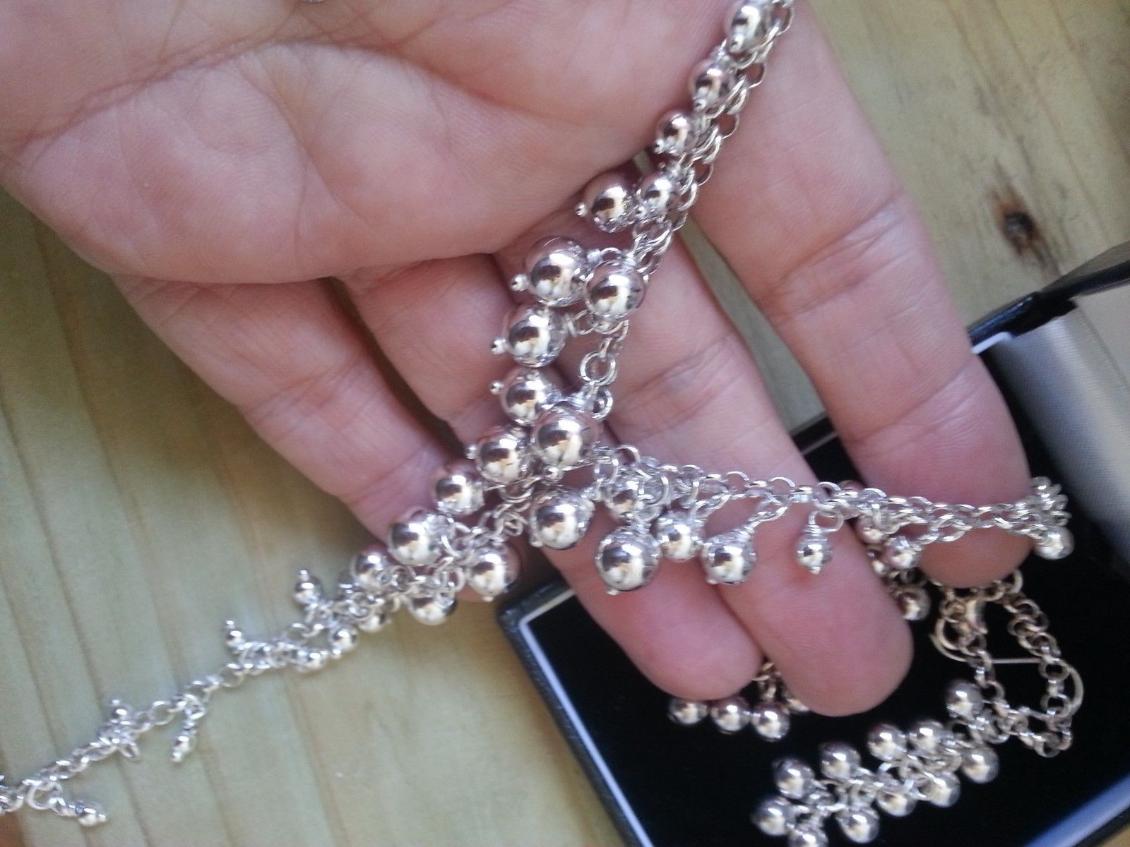 925 Cluster Round Balls Lariat Style Necklace & Drop Pierced Earrings
