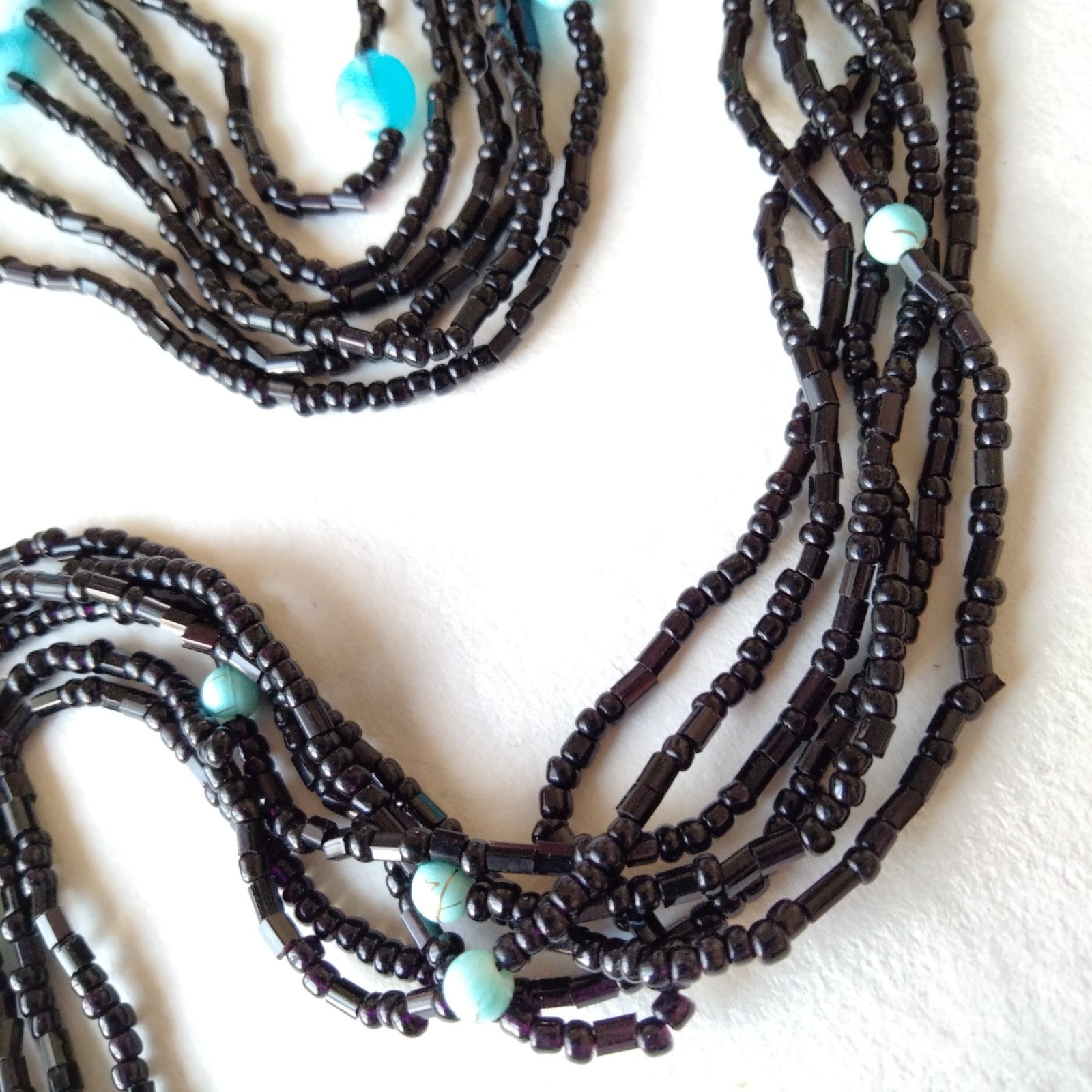 NWT 60 in LONG Black & Blue Open End Boho Statement Necklace Belt