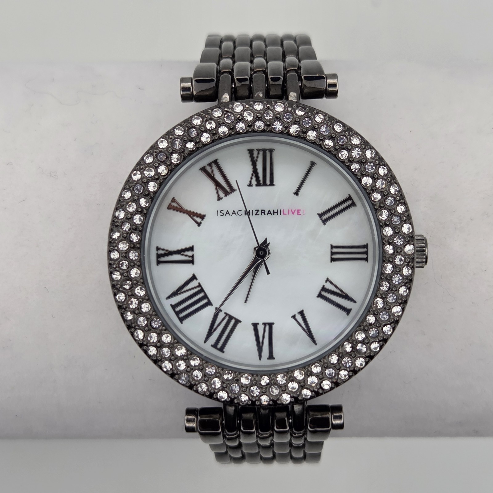 ISAAC MIZRAHI LIVE Black Ceramic Crystal Bezel Link Watch