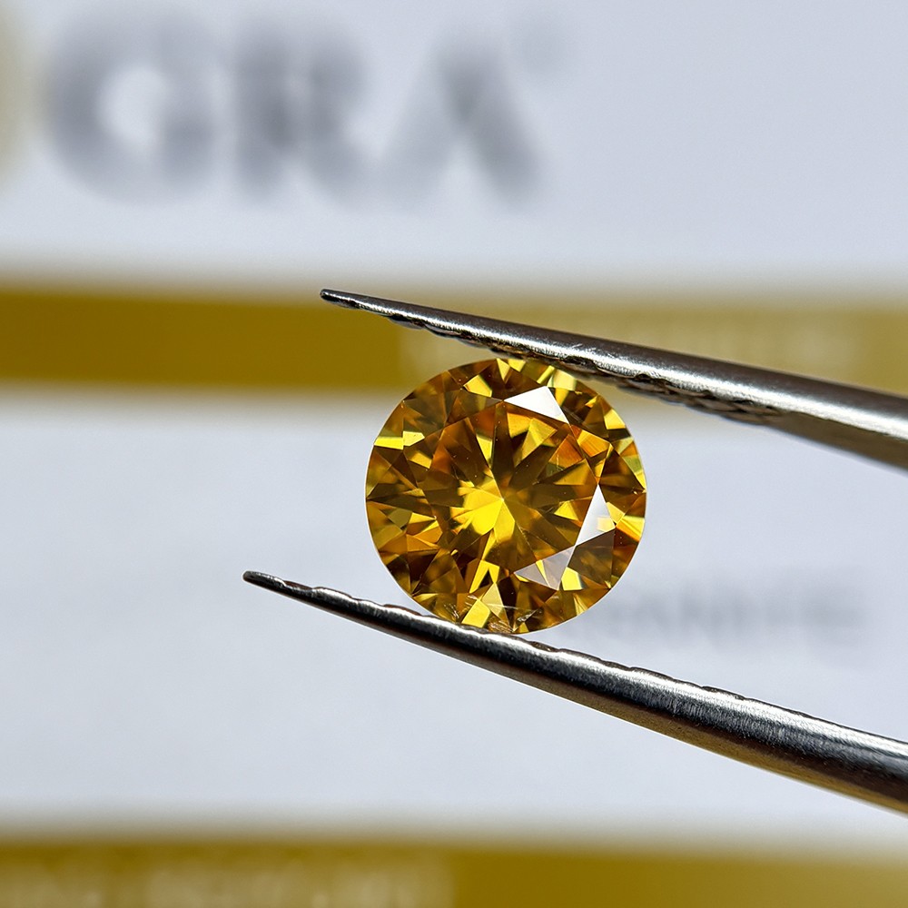 3.0mm 0.1ct-15mm 12ct Loose Moissanite 1PCS Gemstone Round Shaped Golden Yellow