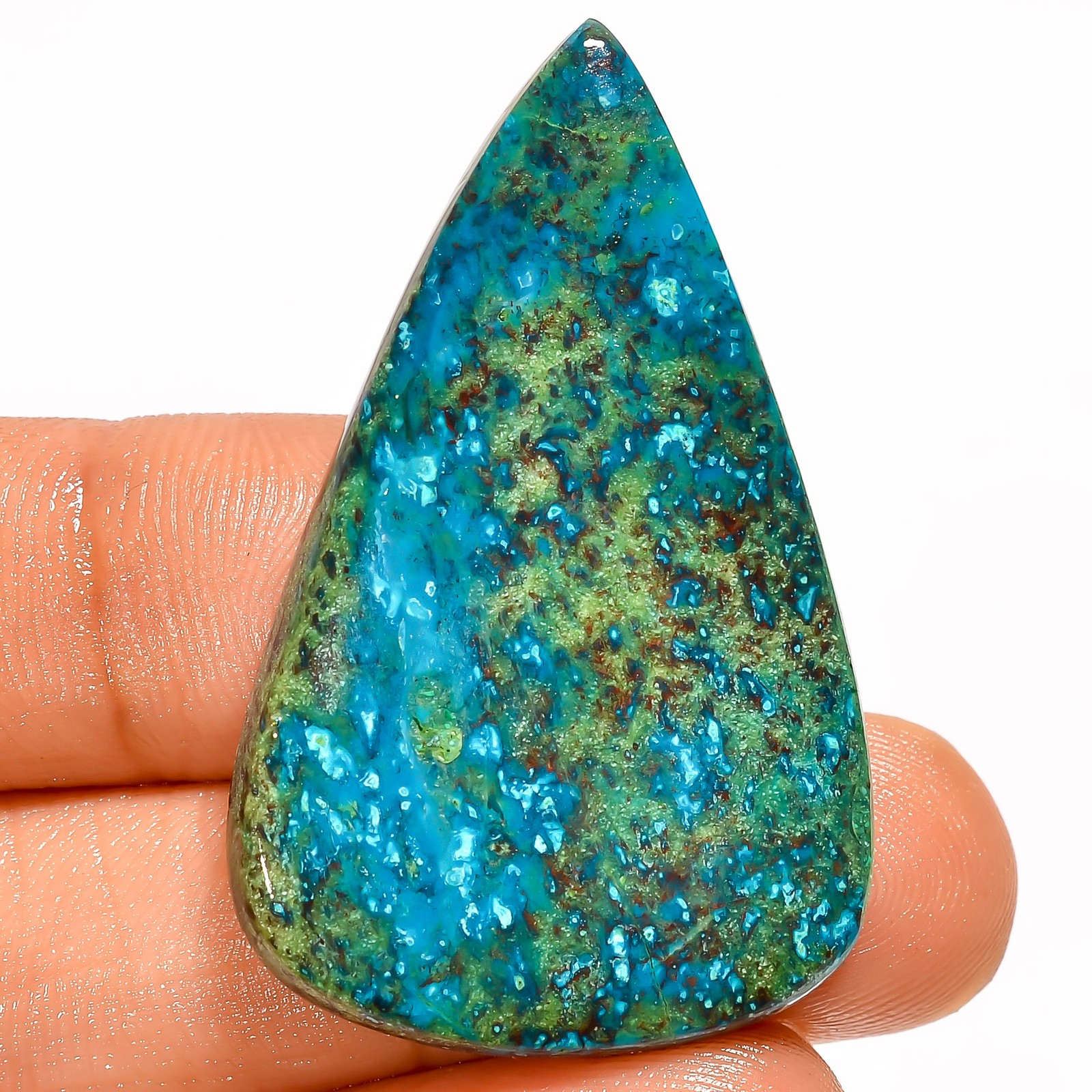 100% Natural Chrysocolla Pear Shape Cabochon Gemstone 34 Ct. 40X25X4 mm GC-42944