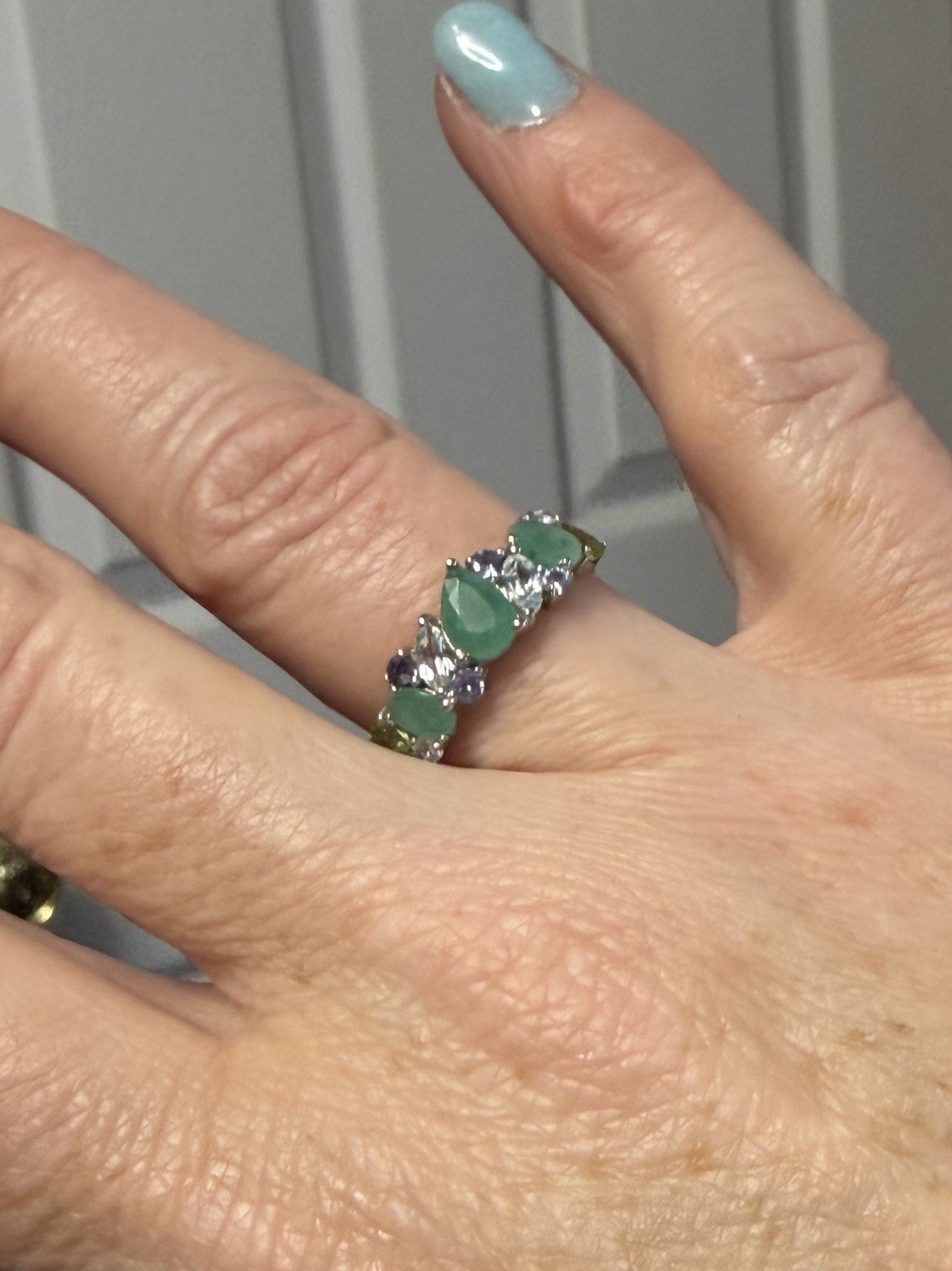 Unique! Natural Emerald, Tanzanite, Aquamarine & Peridot 14K Gold Ring Size 8