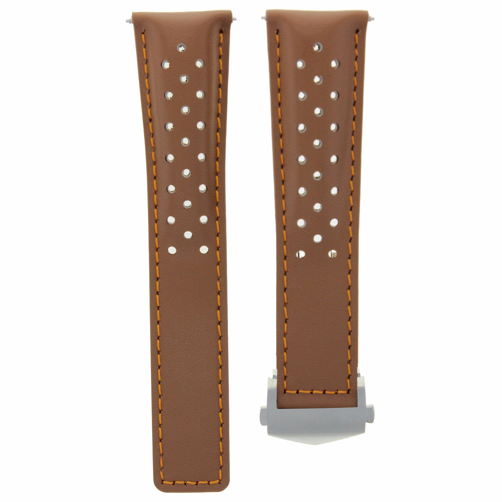 LEATHER BAND SMOOTH STRAP CLASP 20MM FOR TAG HEUER CARRERA TAN OS PERFORATED