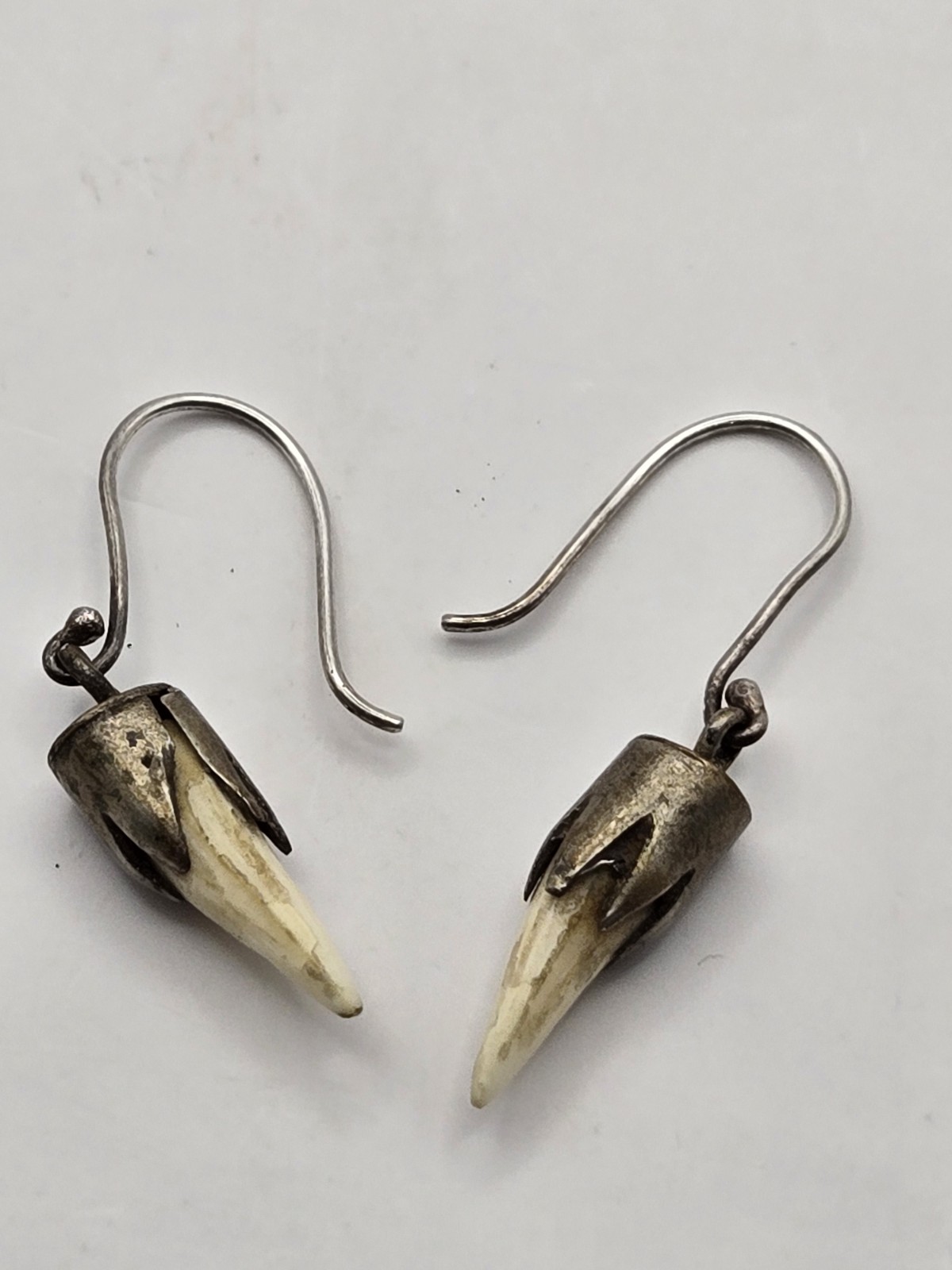 Sterling Silver Real Animal Teeth Earring Set Tribal BOHO ACID TESTED SEE PICS