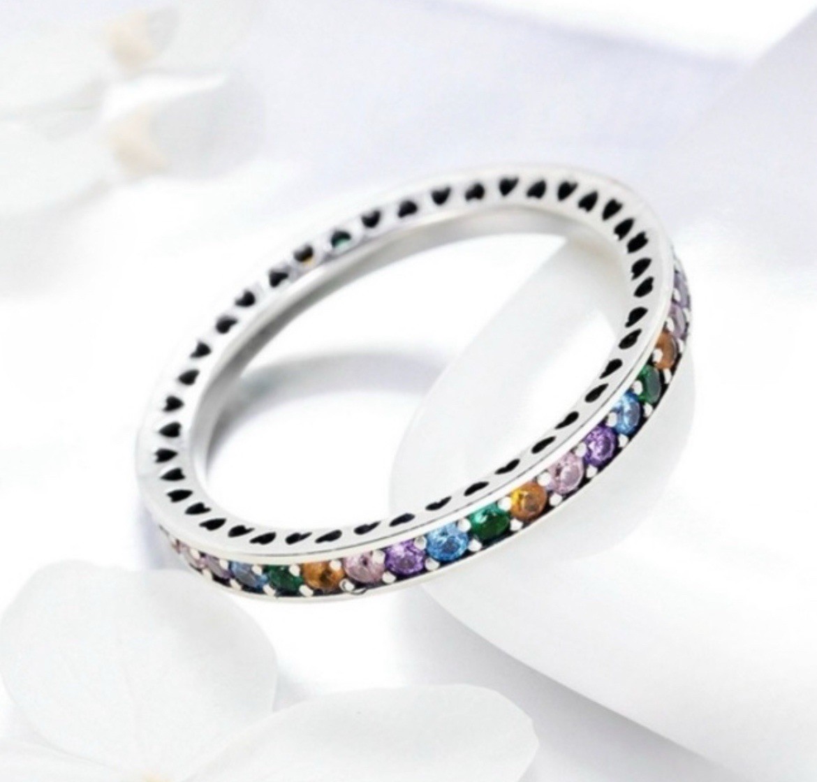 Gorgeous Silver Filled Multicolor Zircon Eternity Band Ring Size 10.5