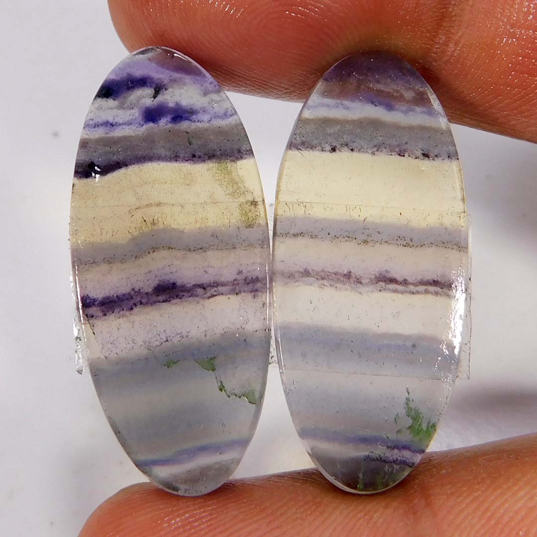 40.55Cts. Natural Multi Color Fluorite Matched Pair Oval Cabochon Gemstone