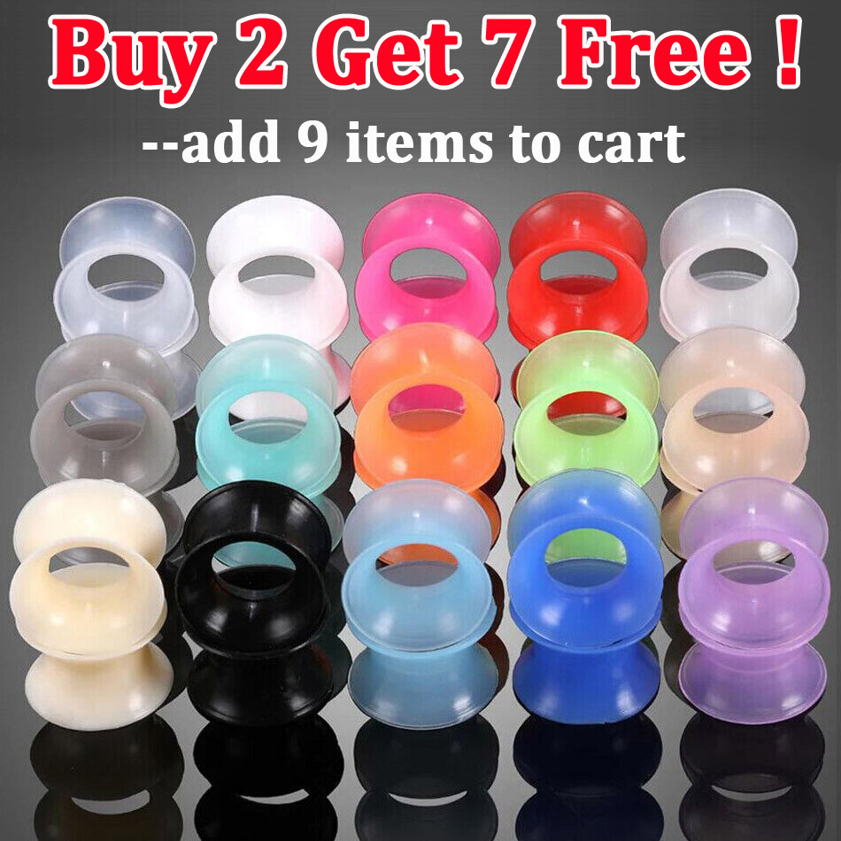 2Pcs Silicone Ear Plugs Flesh Tunnels Ultra Thin Double Flared Ear Gauge Earlets