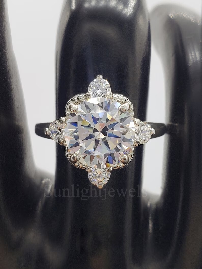 Designer 3.25 Ct Off White Round Cut Certified Diamond Solitaire 925 Silver Ring