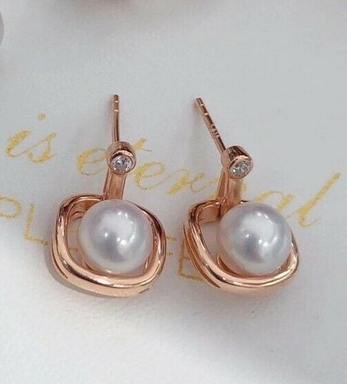 Superb luster fresh water akoya 6-7mm Pearl earrings Rose gold plated Silver 925