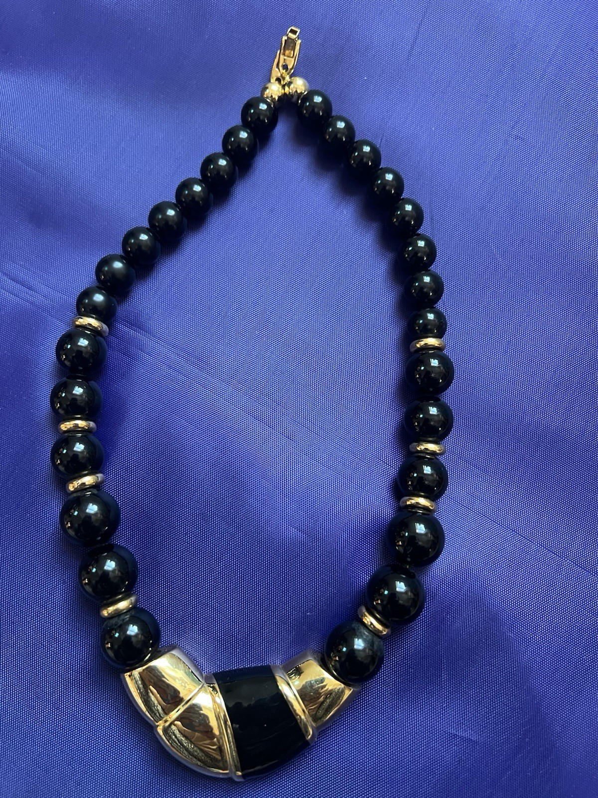 Vintage Napier Gold Black Chunky Beaded Necklace Statement Collar Jewelry