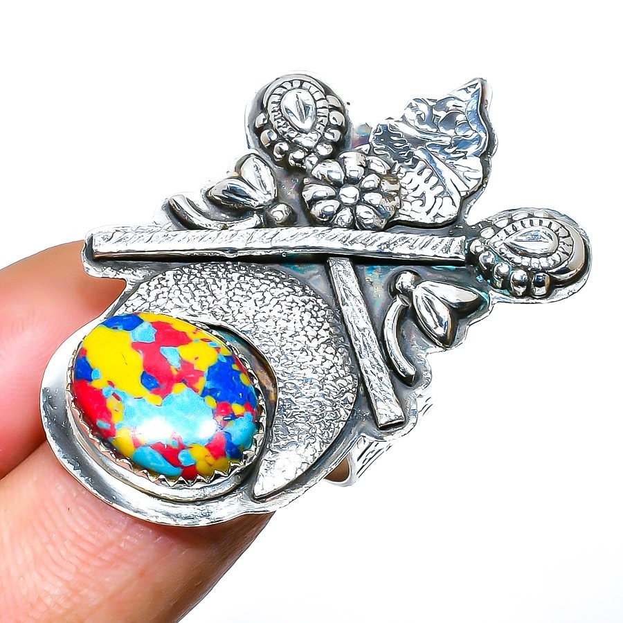 Mosaic Jasper Gemstone Handmade 925 Sterling Silver Jewelry Ring Size 7