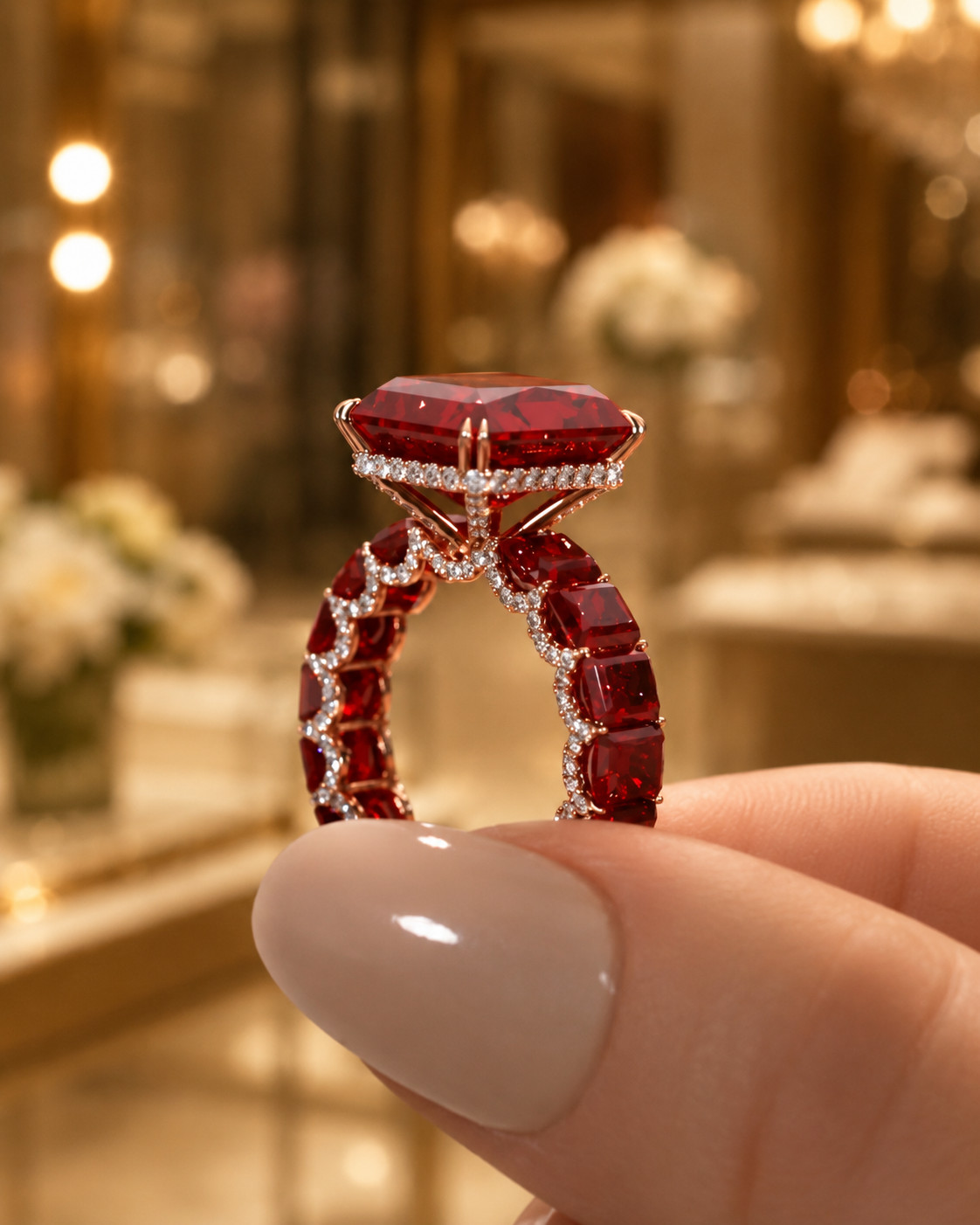 3.90 Ct Natural Ruby & Diamond Wedding Gift Ring 14K Rose Gold 7( Import Free)