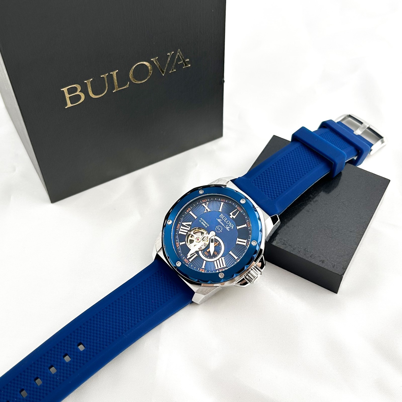Bulova Marine Star 98A303 A Automatic blue Dial Rubber Strap Men | Watch | 45mm