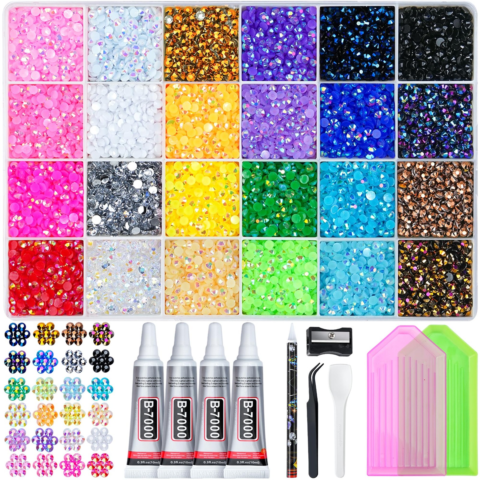 35000 Pcs Resin Jelly Rhinestones Kit, Multicolor 3mm Flatback Rhinestones wi…