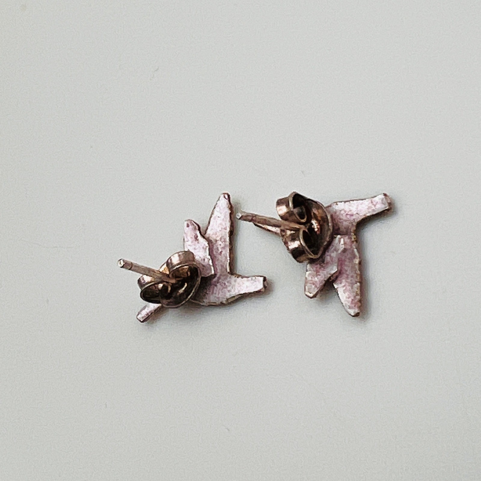 Vintage Enamel Hummingbird Stud Earrings Multi Color Silver Tone Bird Jewelry