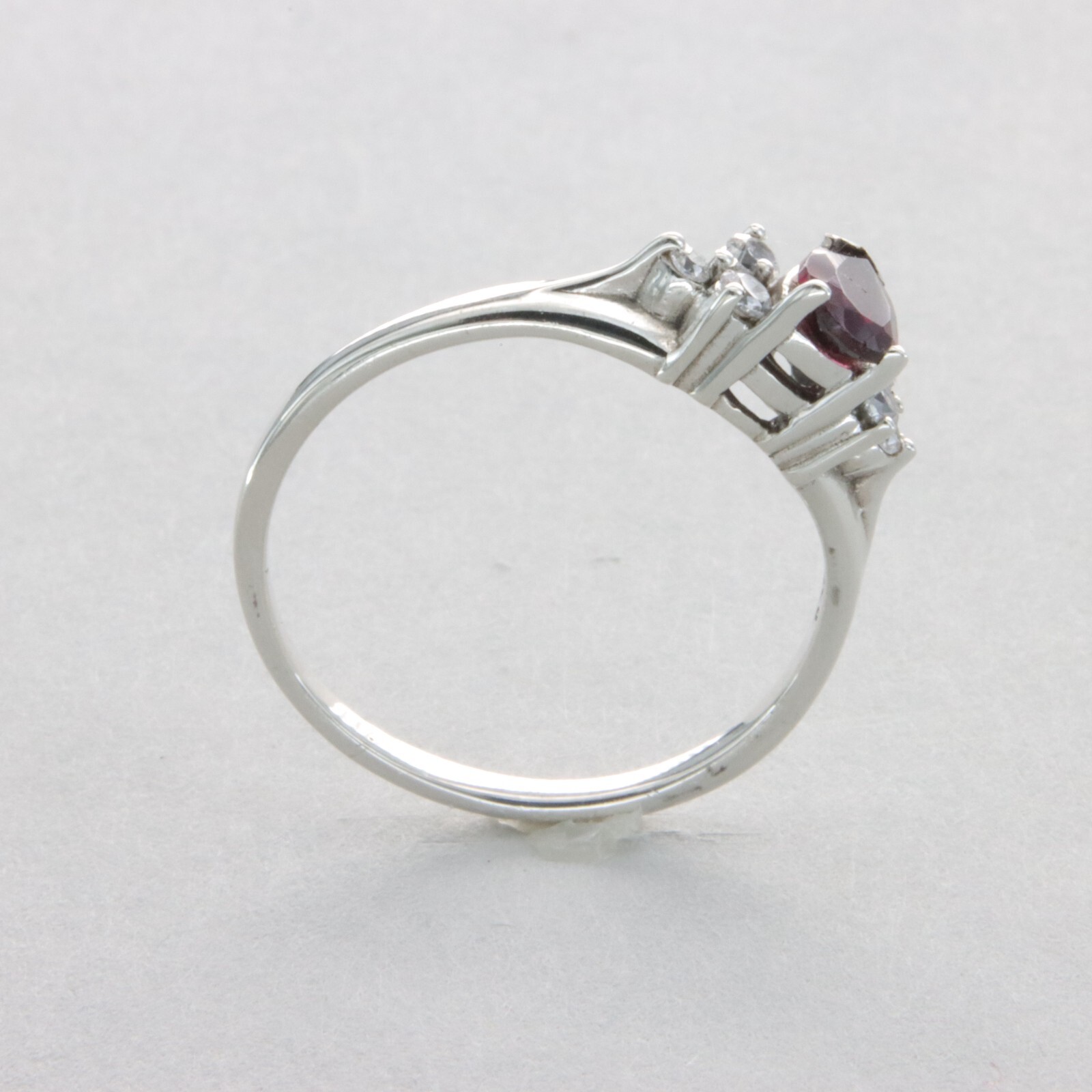 Teardrop Red GARNET Ring with 6 CZs – Multiple Sizes – 925 STERLING SILVER #1e