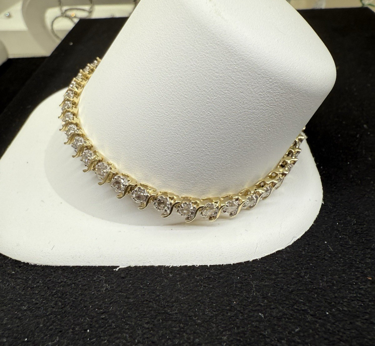 14k Yellow Gold 43 Diamonds 2.5 Ct S-Link Tennis Bracelet 7.5″ 8.8 grams
