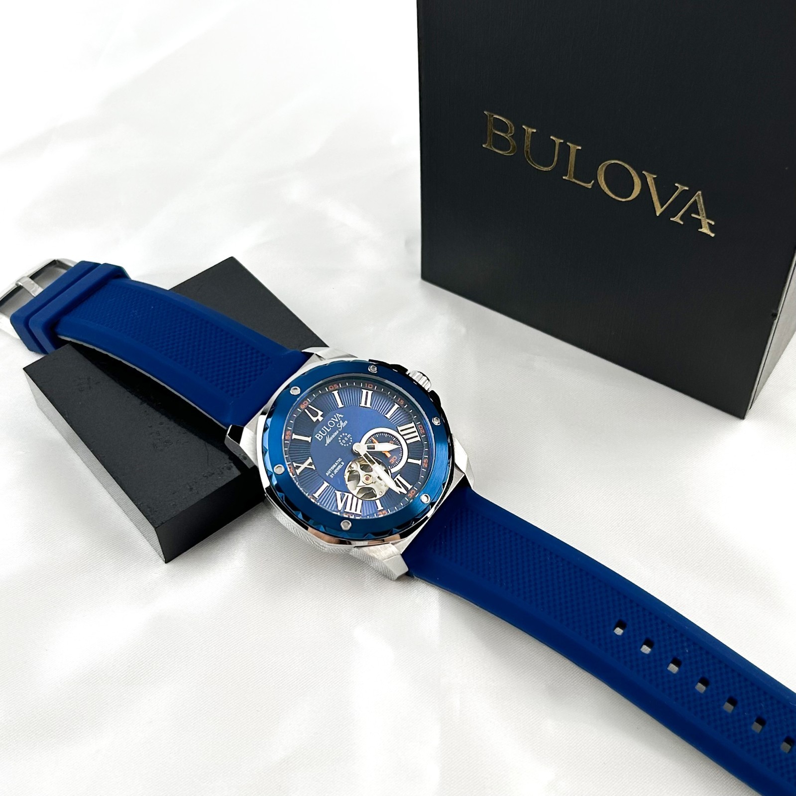 Bulova Marine Star 98A303 A Automatic blue Dial Rubber Strap Men | Watch | 45mm