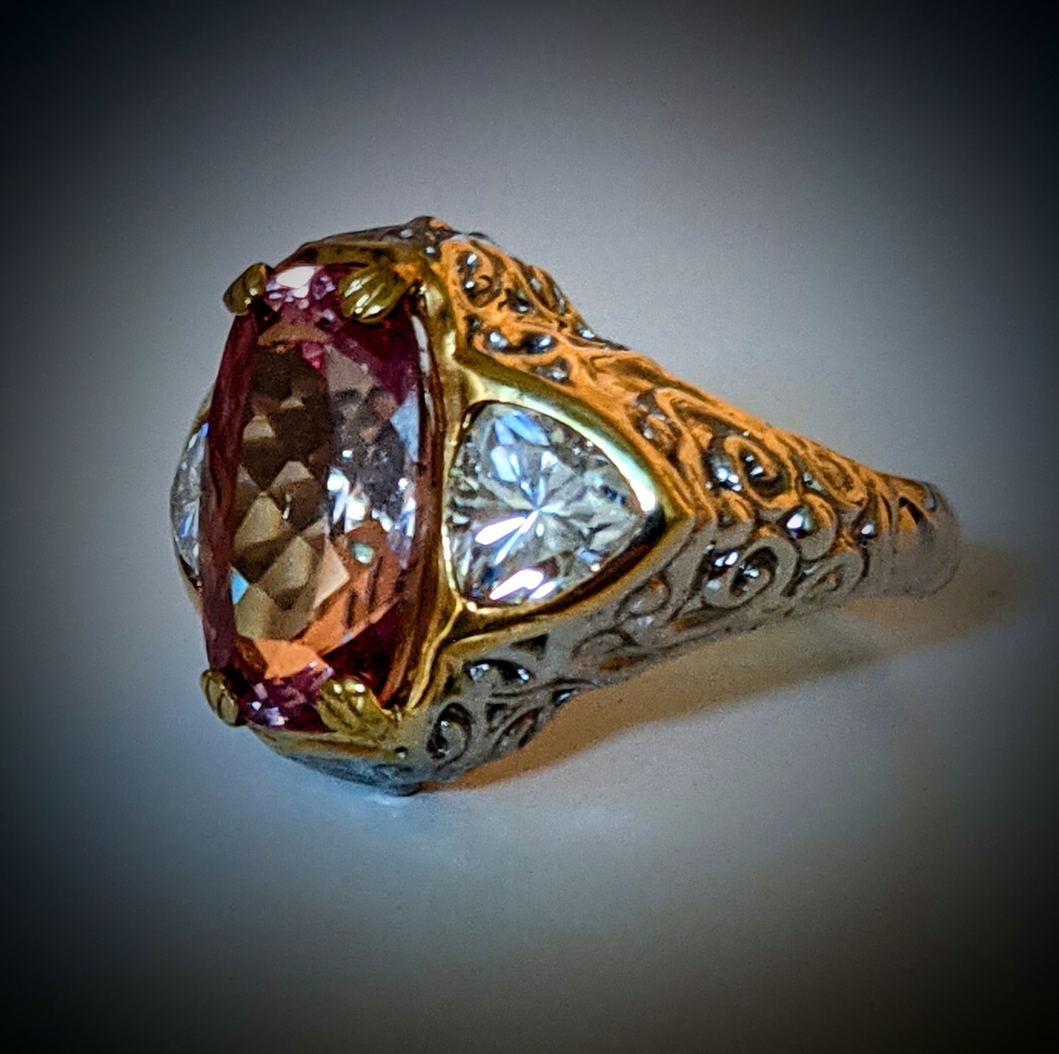 Custom Art Designed Bicolor Sapphire & Moissonites Ring