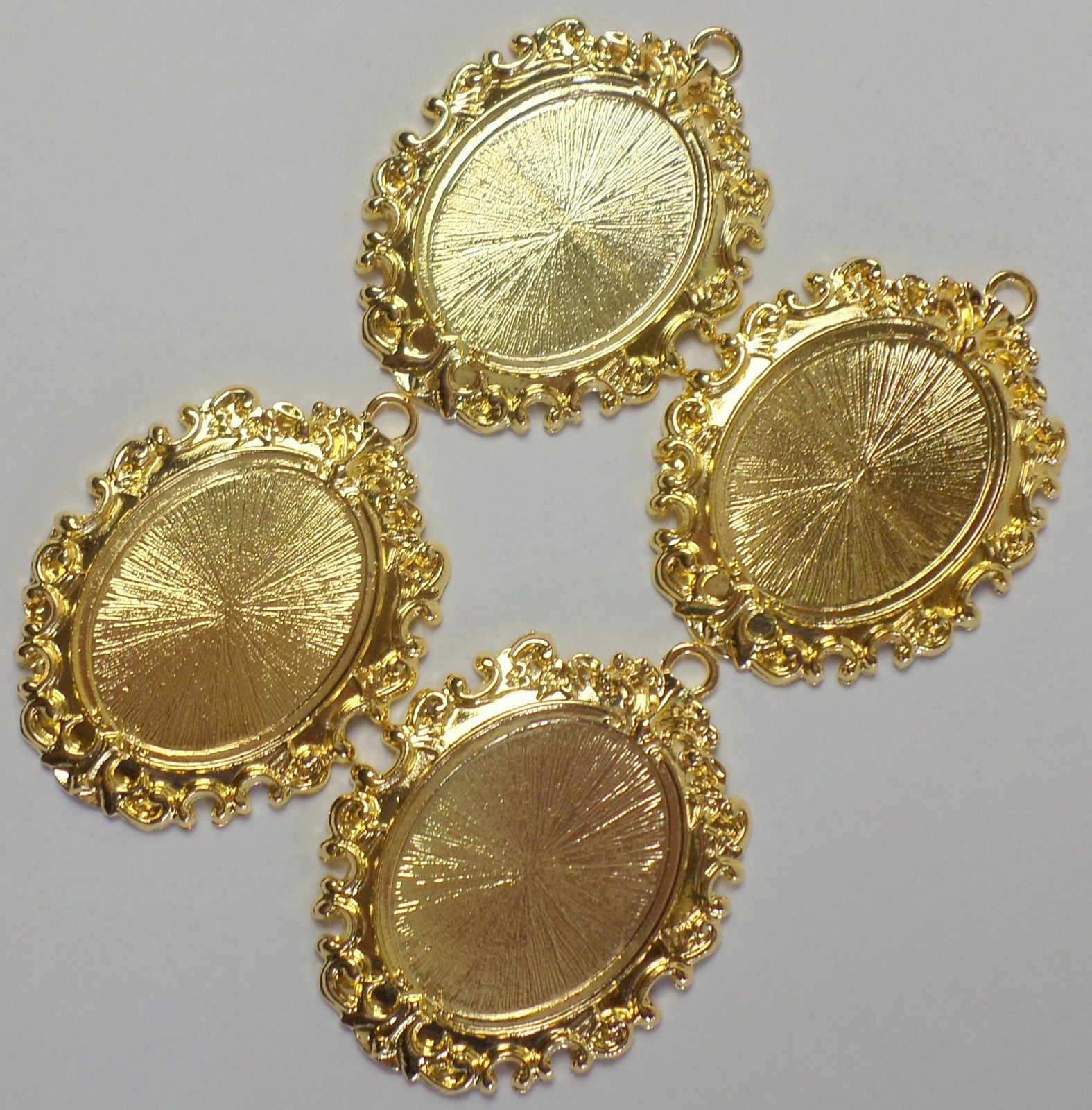 4 of 40x30mm Shiny Gold Victorian Art Deco Open Loops Scroll Pendant Settings