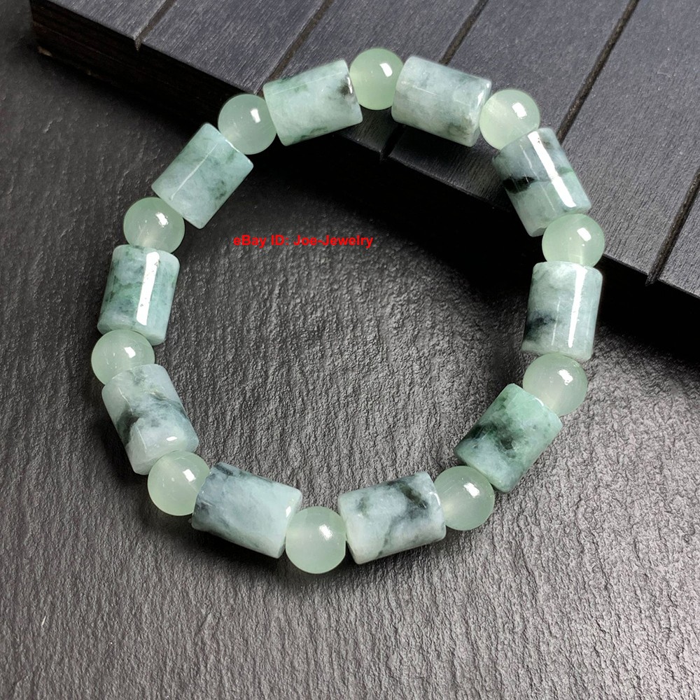 Natural Jadeite Stretch Bracelet Grade A Jade 8.7mm Tube Bead Spacers Bracelet