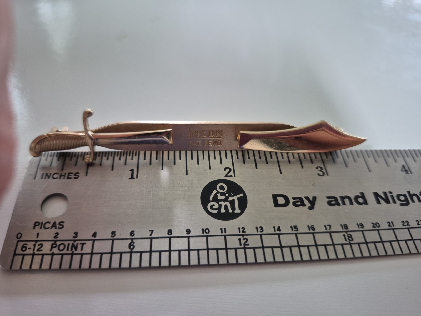 Vintage Anson Gold Tone Metal Sword Slide Tie Bar Clip Tac Clasp