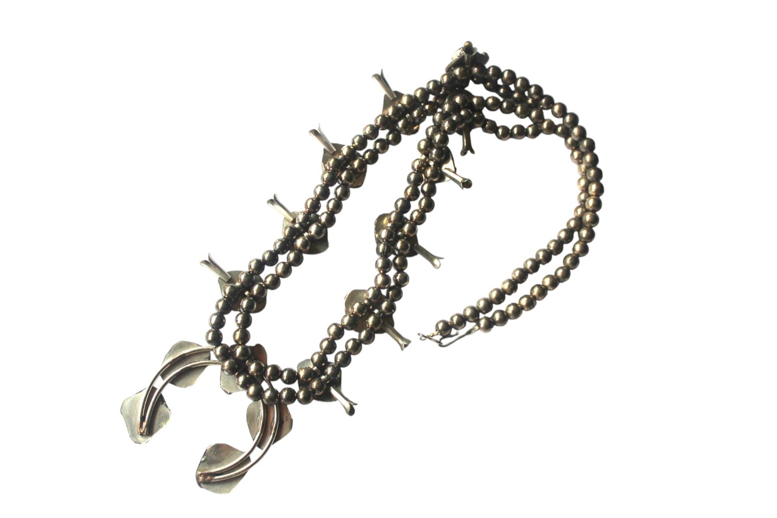 Vintage Silver Tone Black Onyx Squash Blossom Statement 24in Western Nickle