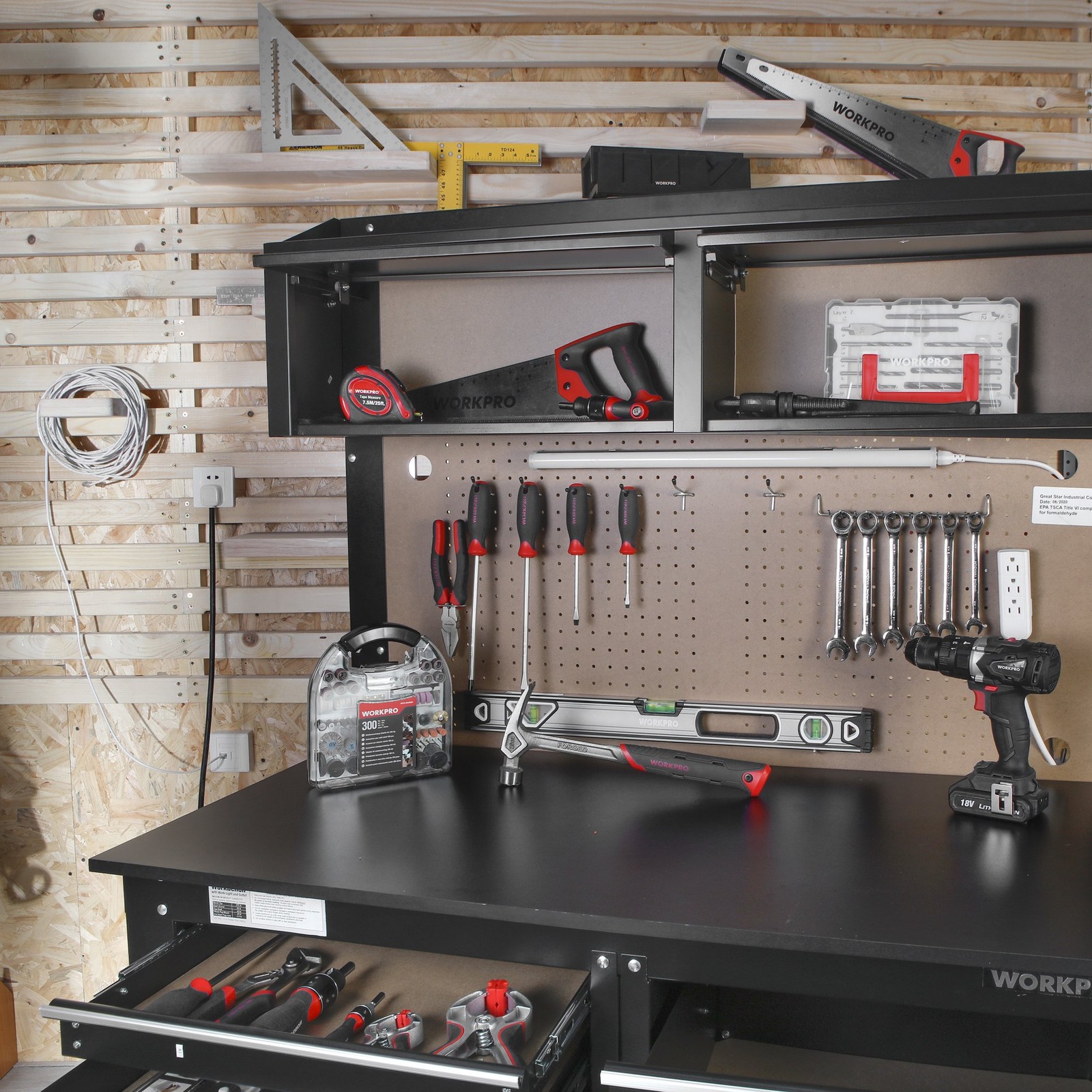 WorkPro 6713 2-in-1 48-Inch Workbench and Cabinet Combo With Light, Steel, Wood