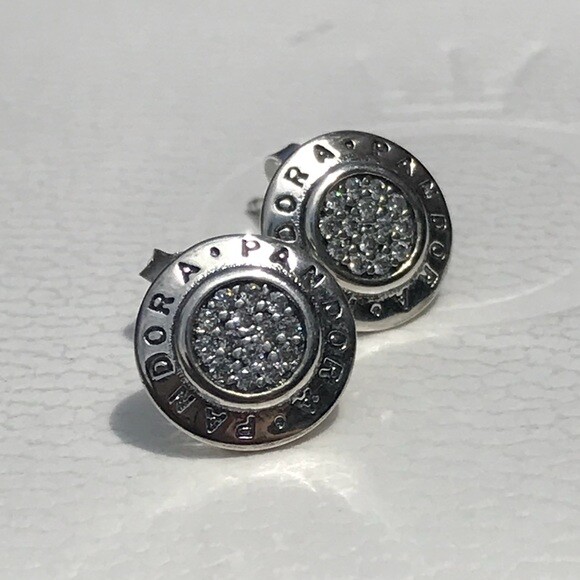 Brand New Genuine Pandora Signature Pandora Logo Stud CZ Earrings 290559CZ