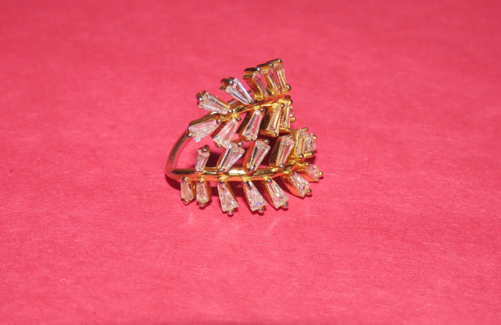 LAUREL LEAF RING STERLING VERMEIL 925 CUBIC Z BY FUZION CREATIONS SIZE 6.5