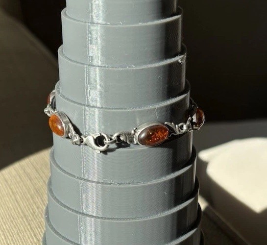 Vtg 925 Sterling Oval Cognac Amber Stones Link Leaf Chain Bracelet 7 Inches 10g