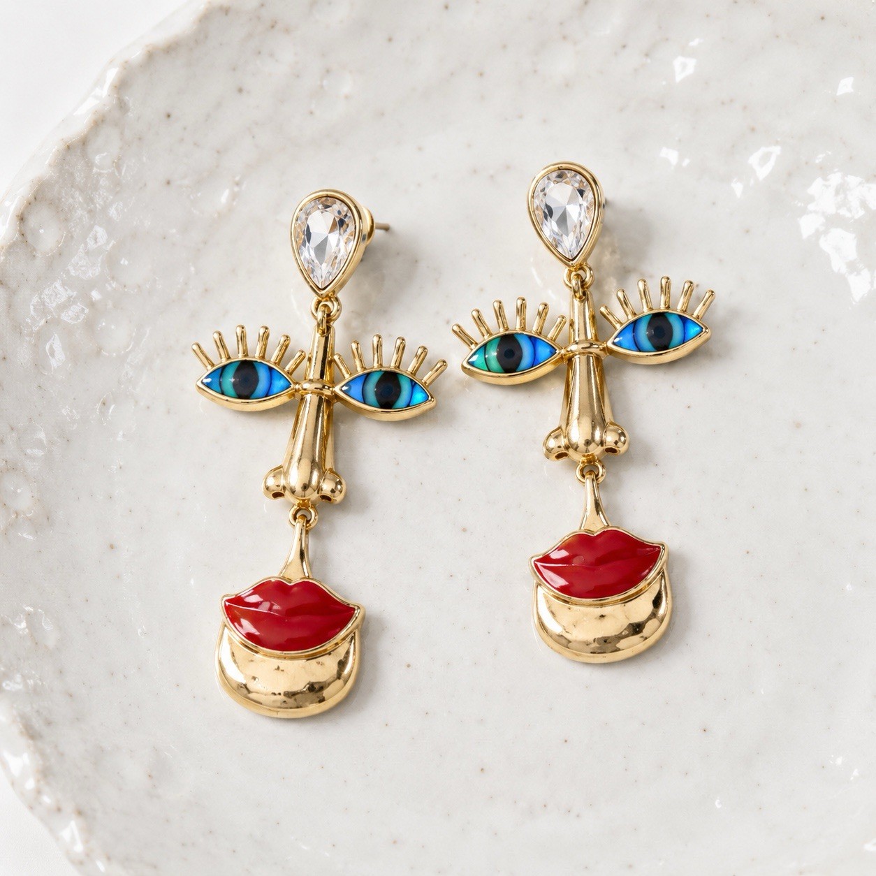Portrait Earrings Surreal Museum Gothic Evil Eye Face Gold Boho Retro Y2K Retro