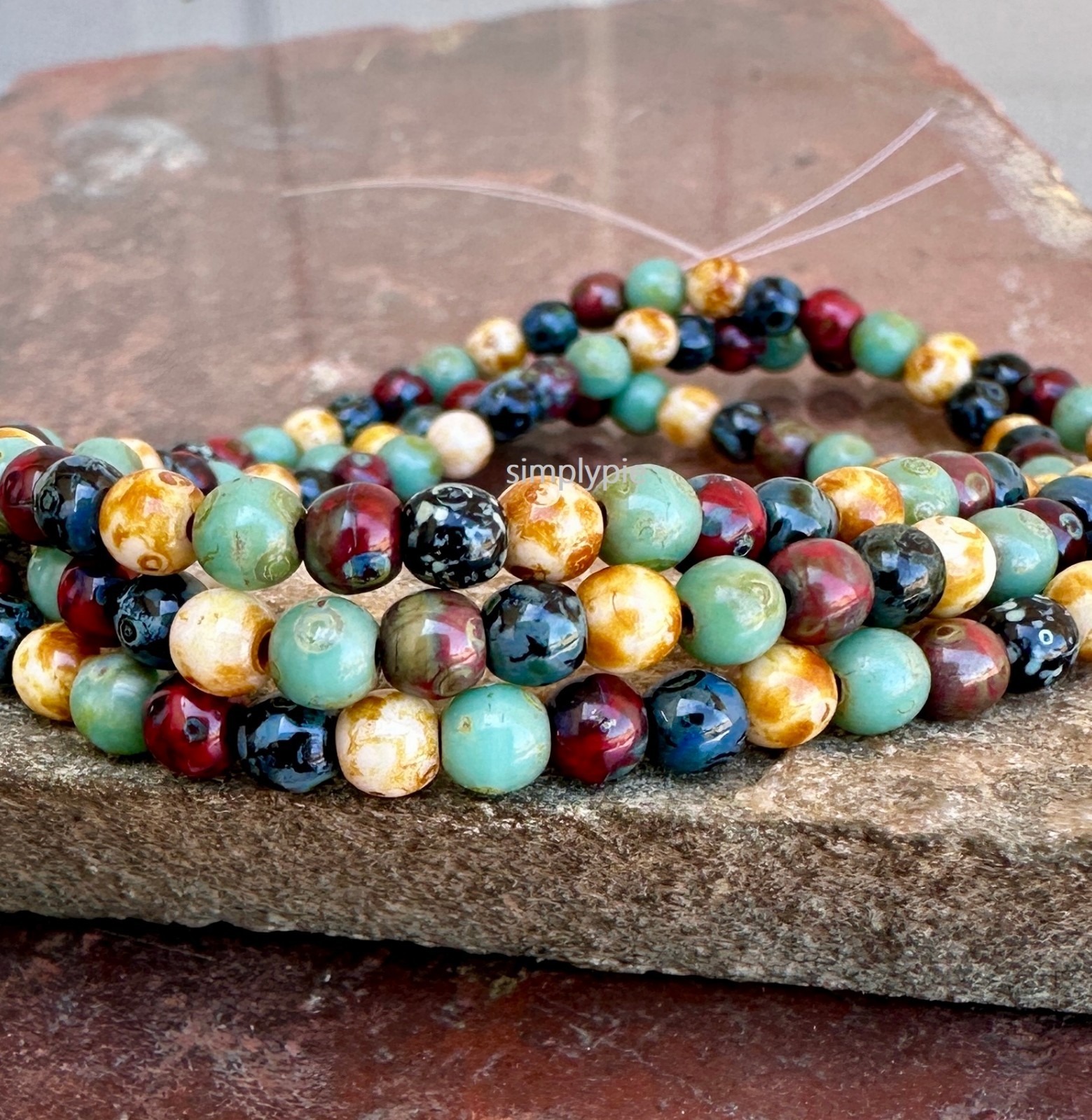 Picasso Mix Czech Glass Beads 4mm Round 50 Pcs Opaque Smooth Druk