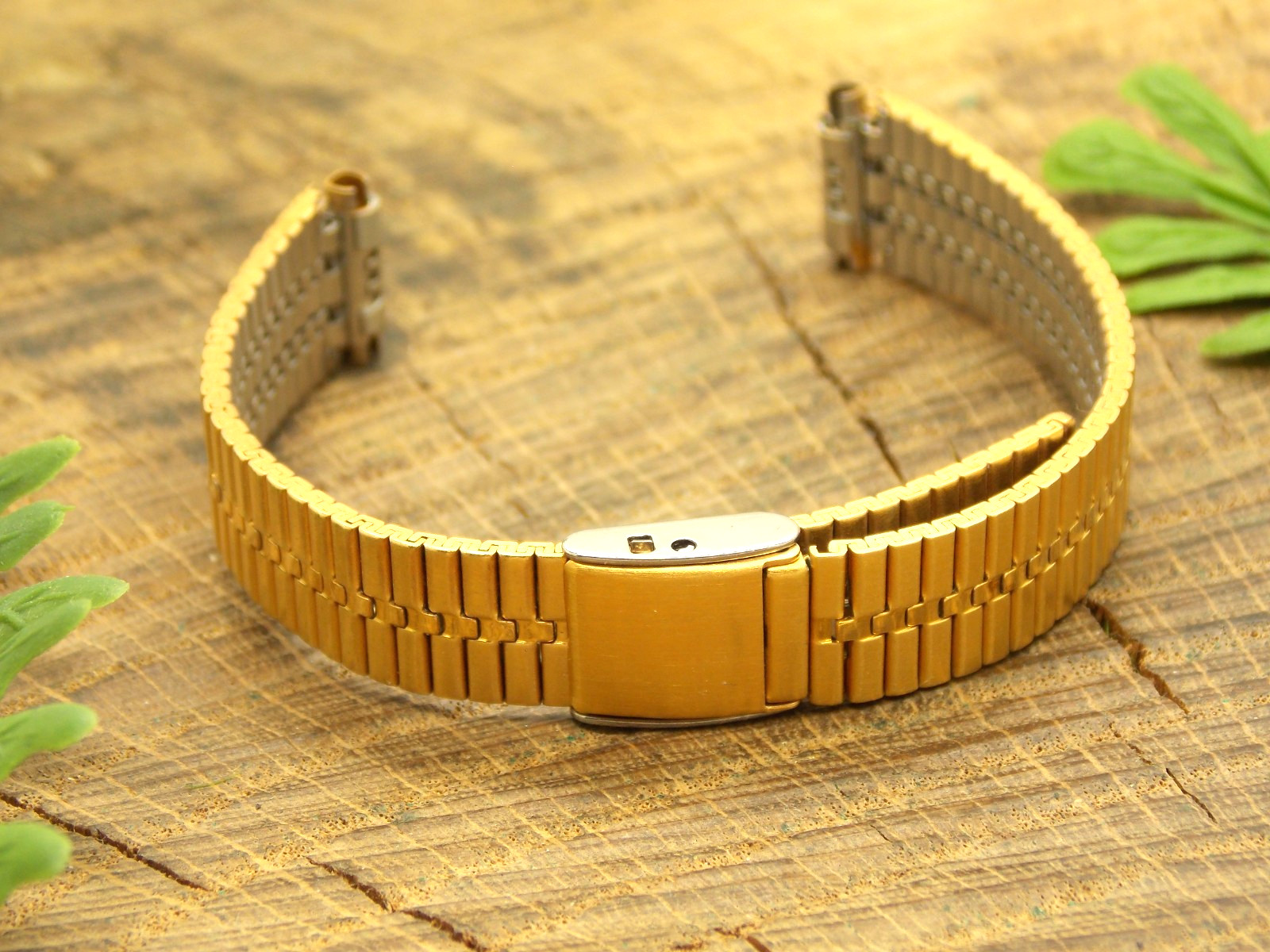 Vintage New Old Stock gold tone Speidel watch band bracelet 11mm Sliding Clasp