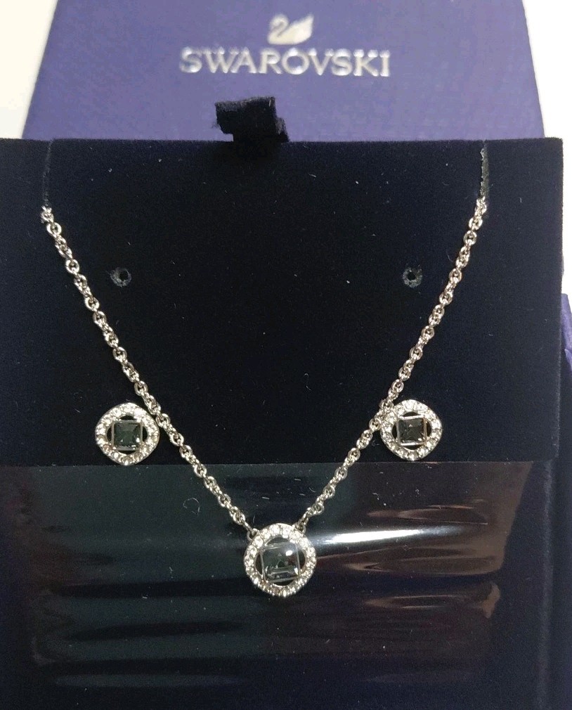 NEW AUTHENT SWAROVSKI SET Una Angelic Necklace Pendant/Earrings Blackish Stone