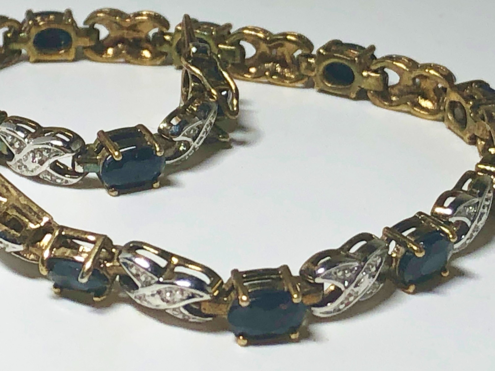 JJT Dark Navy Blue Tennis Bracelet Gold Vermeil Over 925 Silver Safety Lock 7″