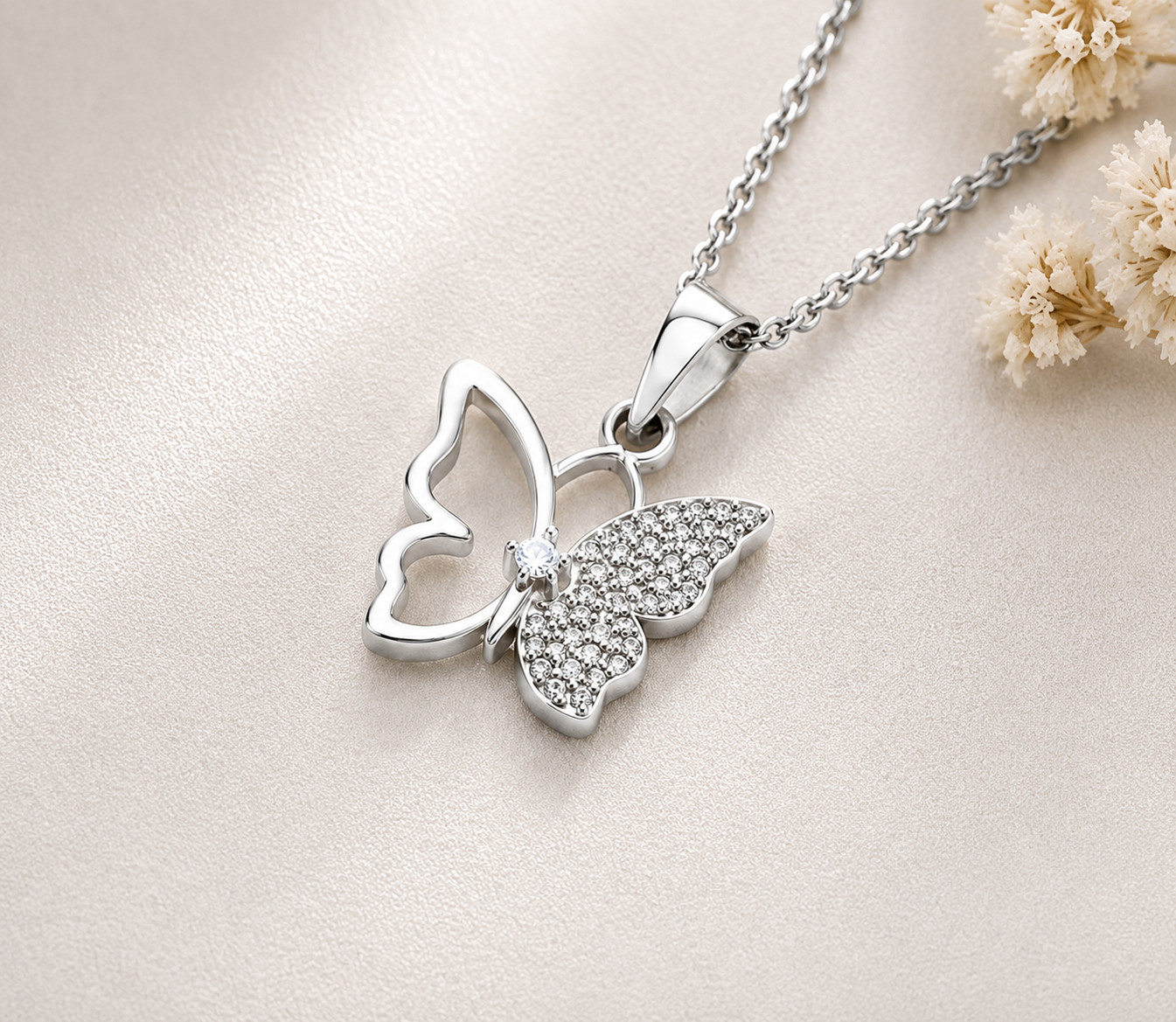 925 Sterling Silver Butterfly Pendant Necklace CZ Crystal Gift for Women
