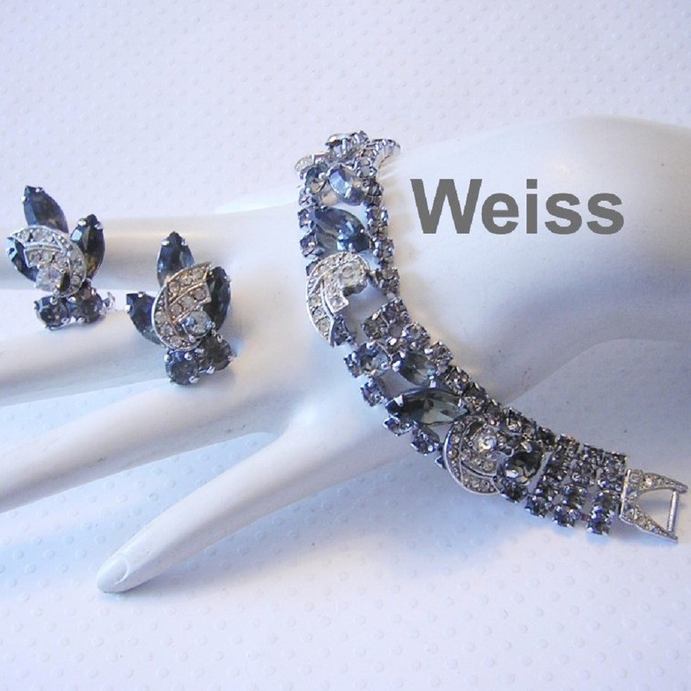 WEISS Graphite GRAY / “Black Diamond” RHINESTONES & ICING Overlays Bracelet ERR