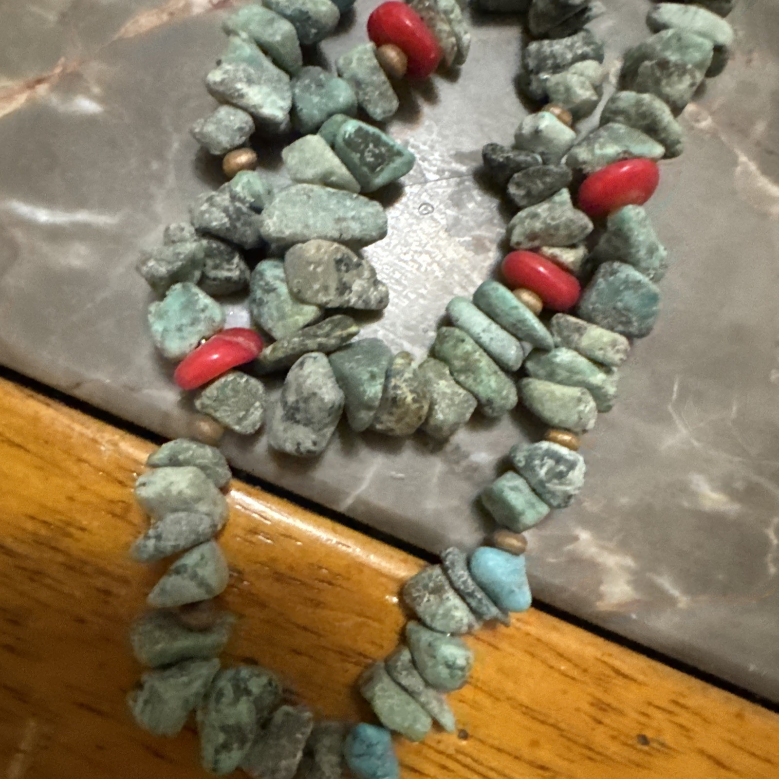 Rustic Turquoise Red Cora Double Stranded Necklace