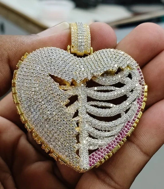 3.60Ct Round Cut Moissanite Customized Broken Heart Pendant Two Tone Gold Plated