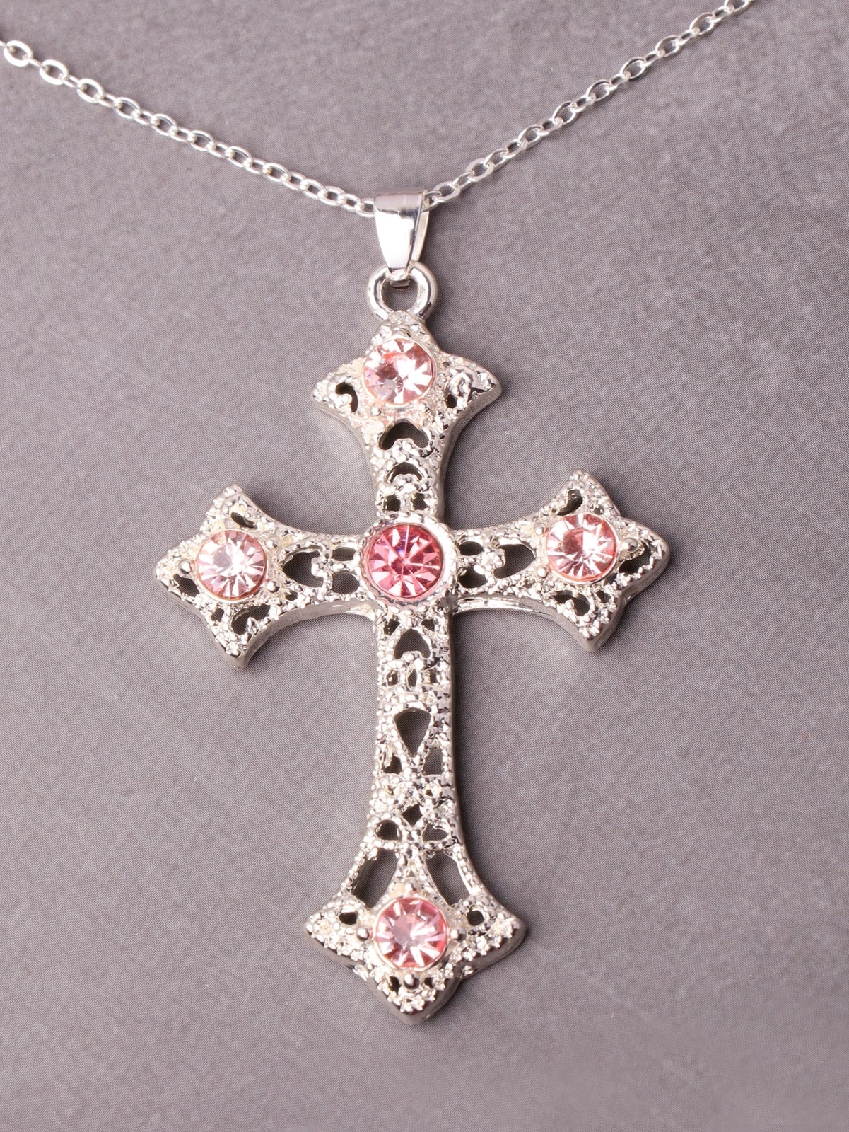 1pc Silver-plated Zinc Alloy Pink Cross Pendant Necklace for Women Jewelry for