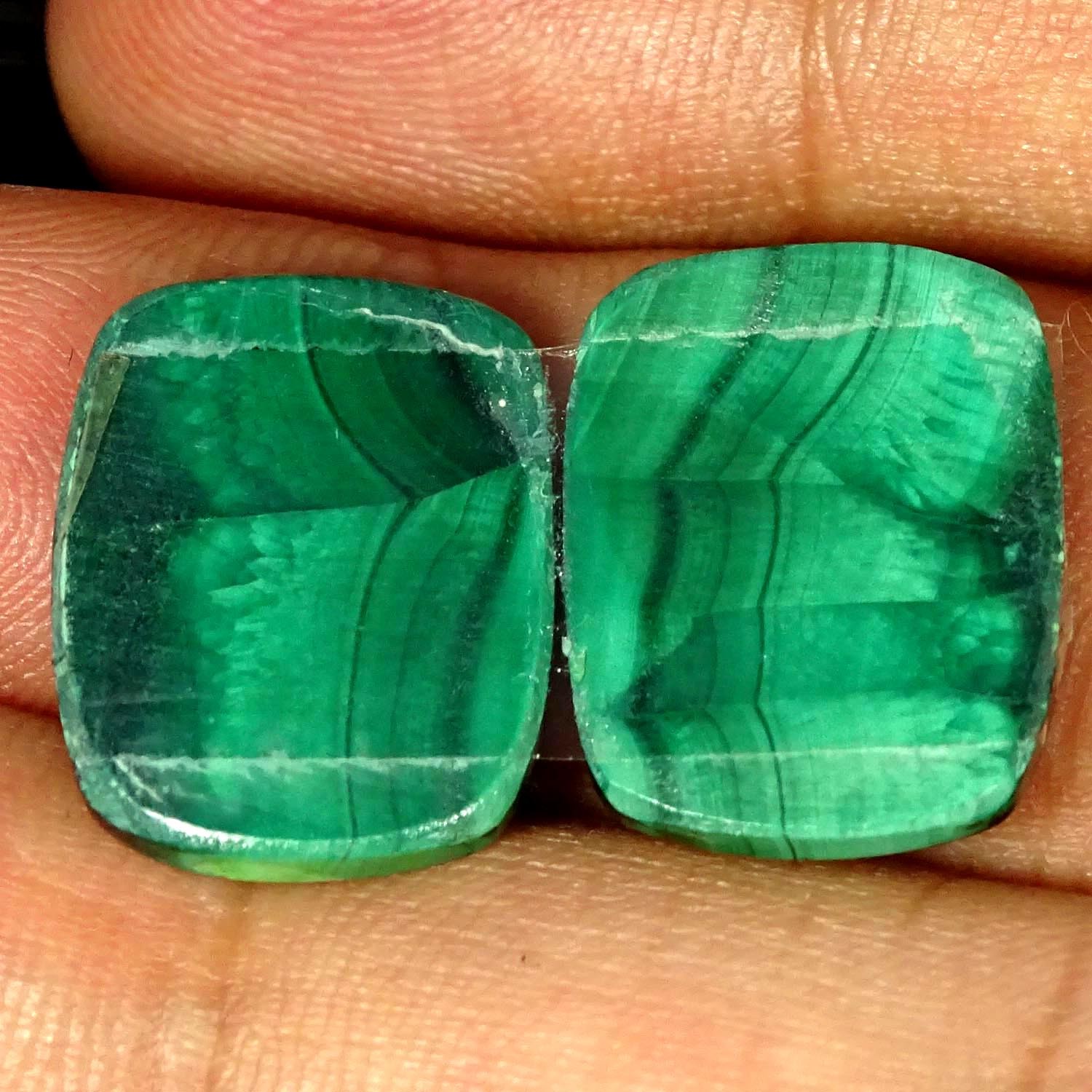 20.50Cts A+ Natural Green Malachite Cushion Cabochon Pair Gemstone 13X17X2MM