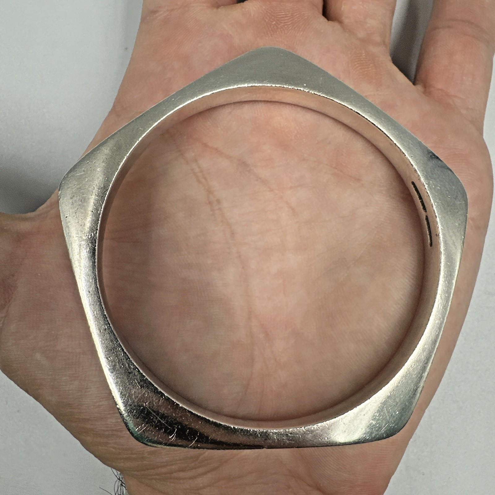 Vtg Jondell Mexico Sterling Silver Pentagon Bangle Bracelet 28.9g Sz ~7.75 5mm