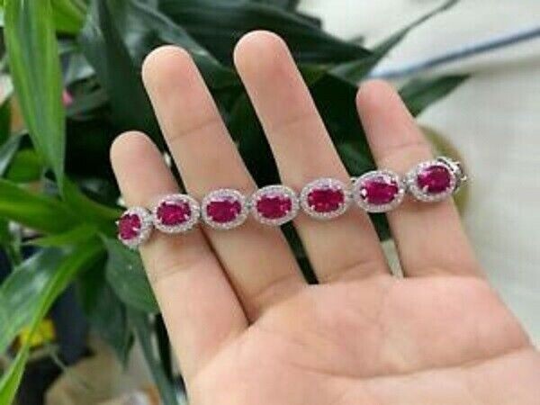 Black Friday 15Ct Oval Cut Red Ruby Diamond Tennis Bracelet 14K White Gold Over