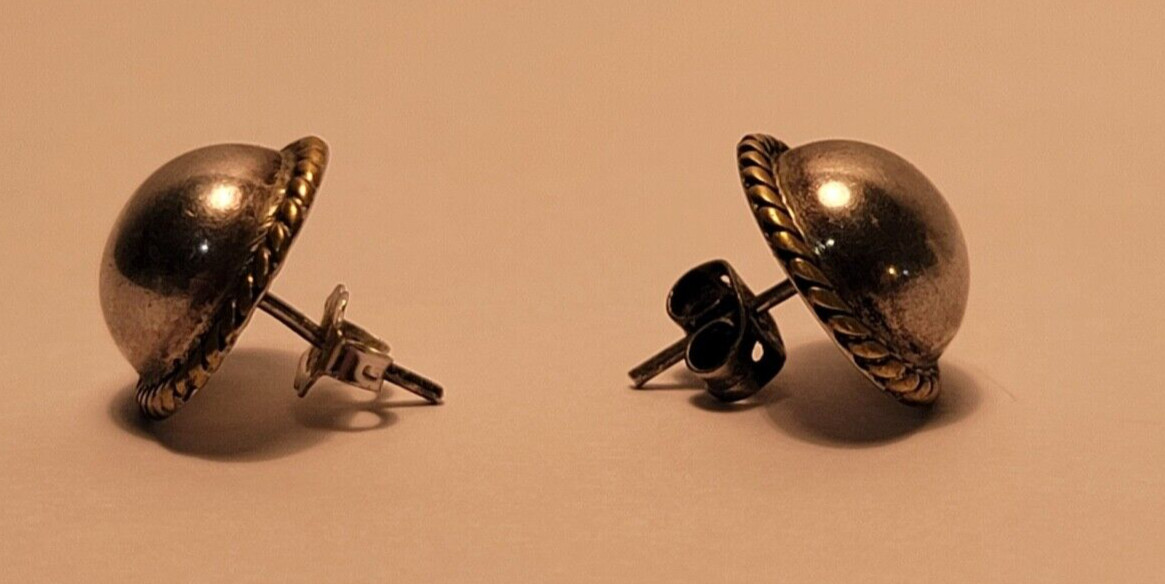 Stamped 925 Sterling Silver Vintage Button Earrings Signed Handmade Taxco Mexico