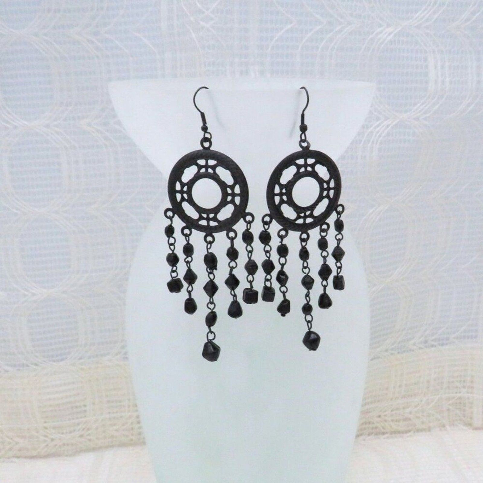 Chandelier Earrings Women Black Dangles Boho Gypsy Style Casual Goth Witchy Long