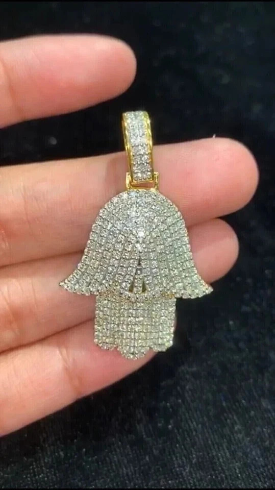Men’s 1.60Ct Round Lab Created Diamond Hamsa Hand Pendant 14k Yellow Gold Plated